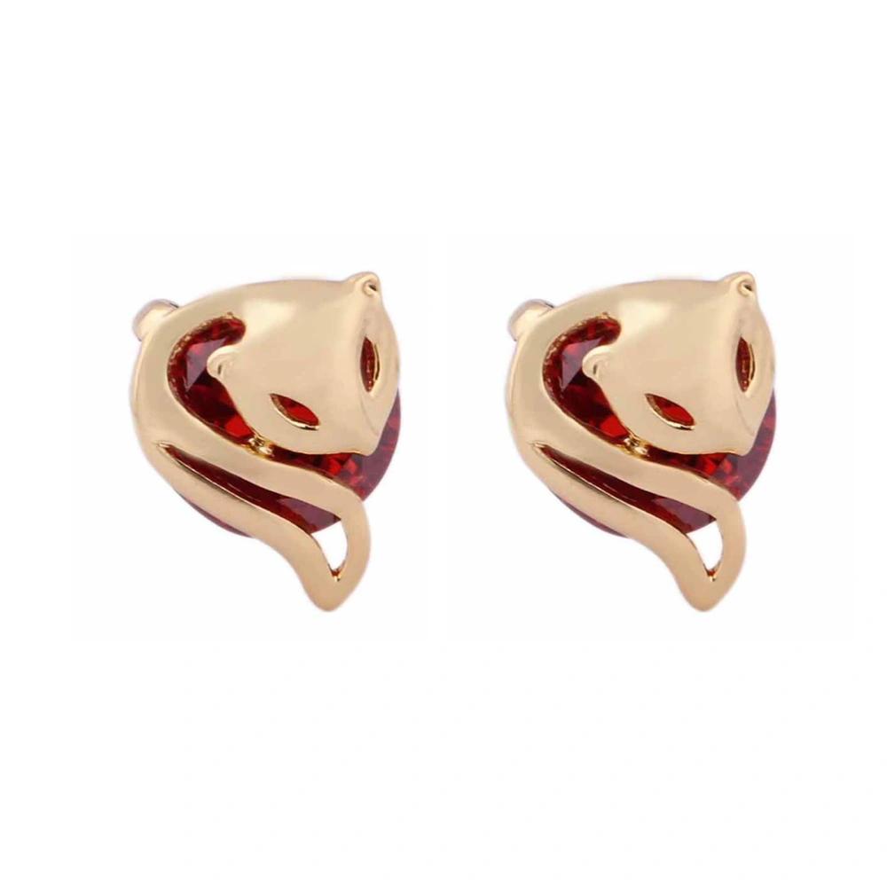 Pair of Women's Girls Style Zircon Eardrop Earrings Ear Studs (Red)