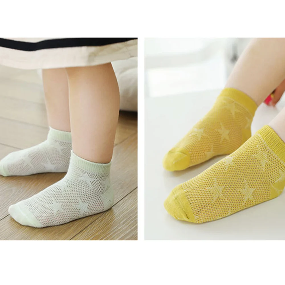 5Pcs Breathable Star Pattern Socks Solid Color Thin Short Socks Boat Socks for Kids Size L