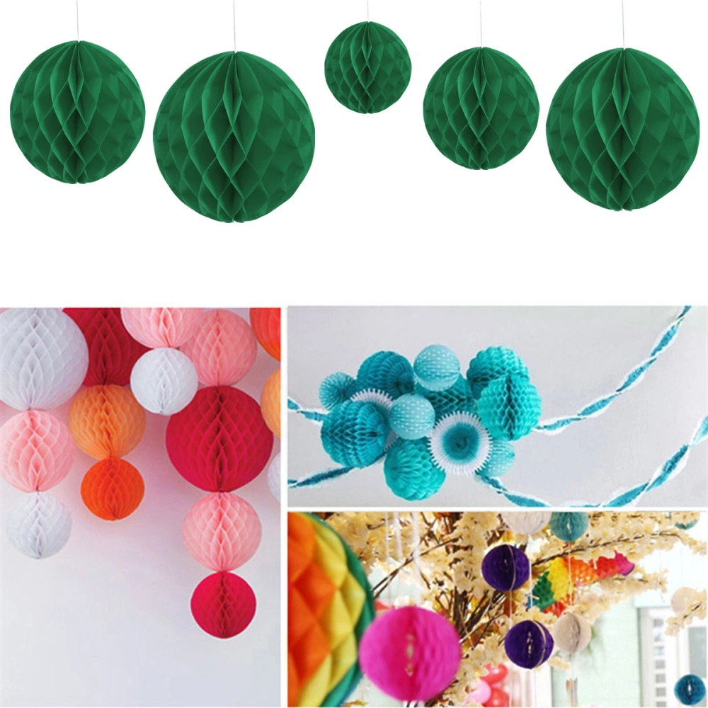 5pcs Tissue Paper Pom Poms Papercutting Paper Lanterns Honeycomb Ball Hanging Decoration Ornaments for Wedding Birthday Party Home Decor (Dark Green)