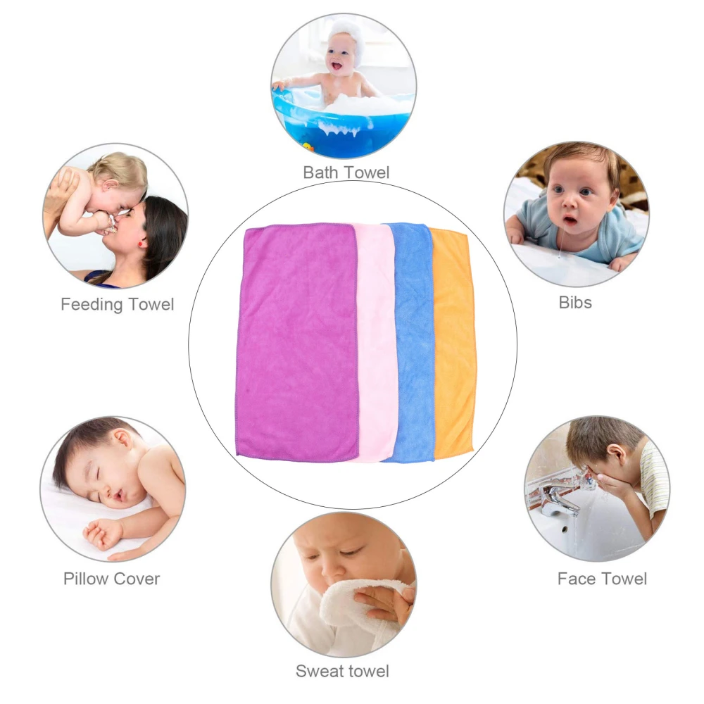 4Pcs Bamboo Fiber Towels Skin-friendly Water Absorption Towels Children Kids Washcloth Face Towels (Random Color)