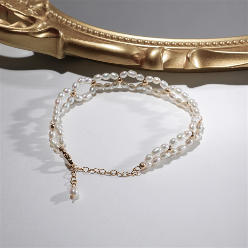 Natural Freshwater Pearl Woven Bracelet Female Near Round White S925 Silver