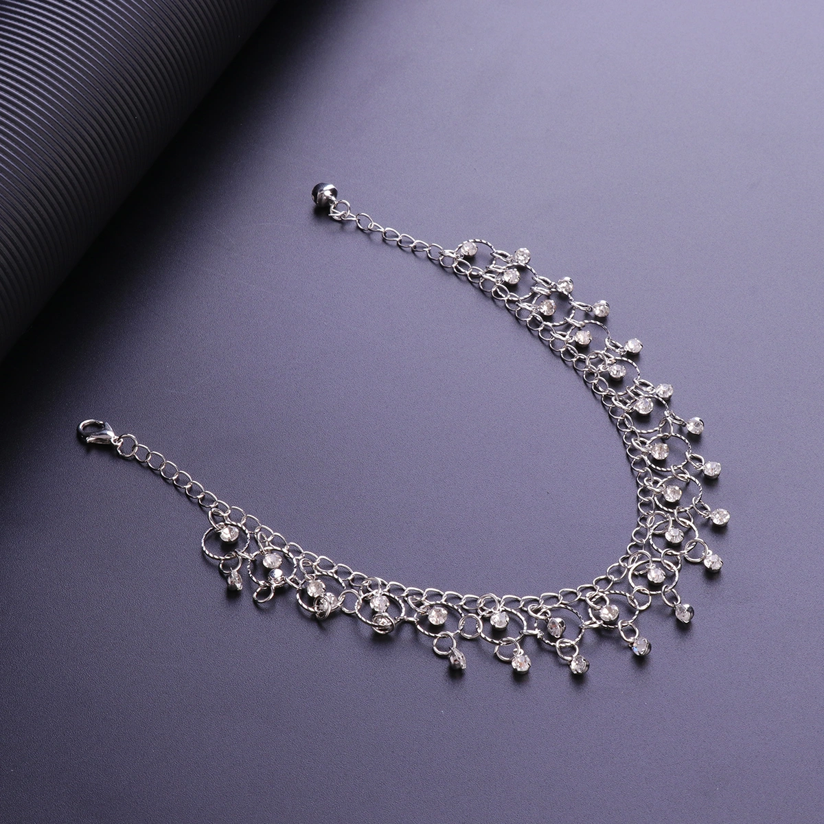 1pc Anklets Women Beach Anklets Chain Rhinestone Tassel Foot Chain for Beach Yoga Dance (Silver)