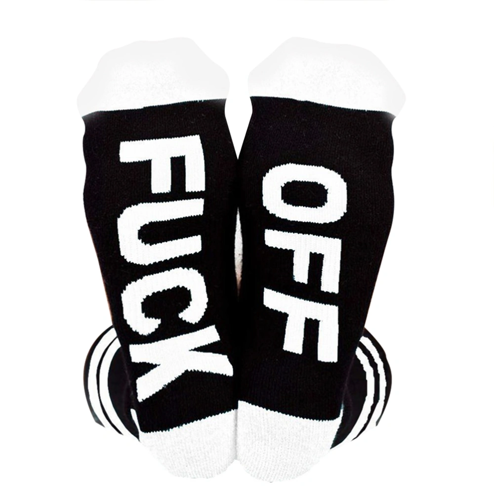 1 Pair of Unisex Off Letter Cotton Socks Casual Ribbed Knit Ankle High Crew Socks (White)