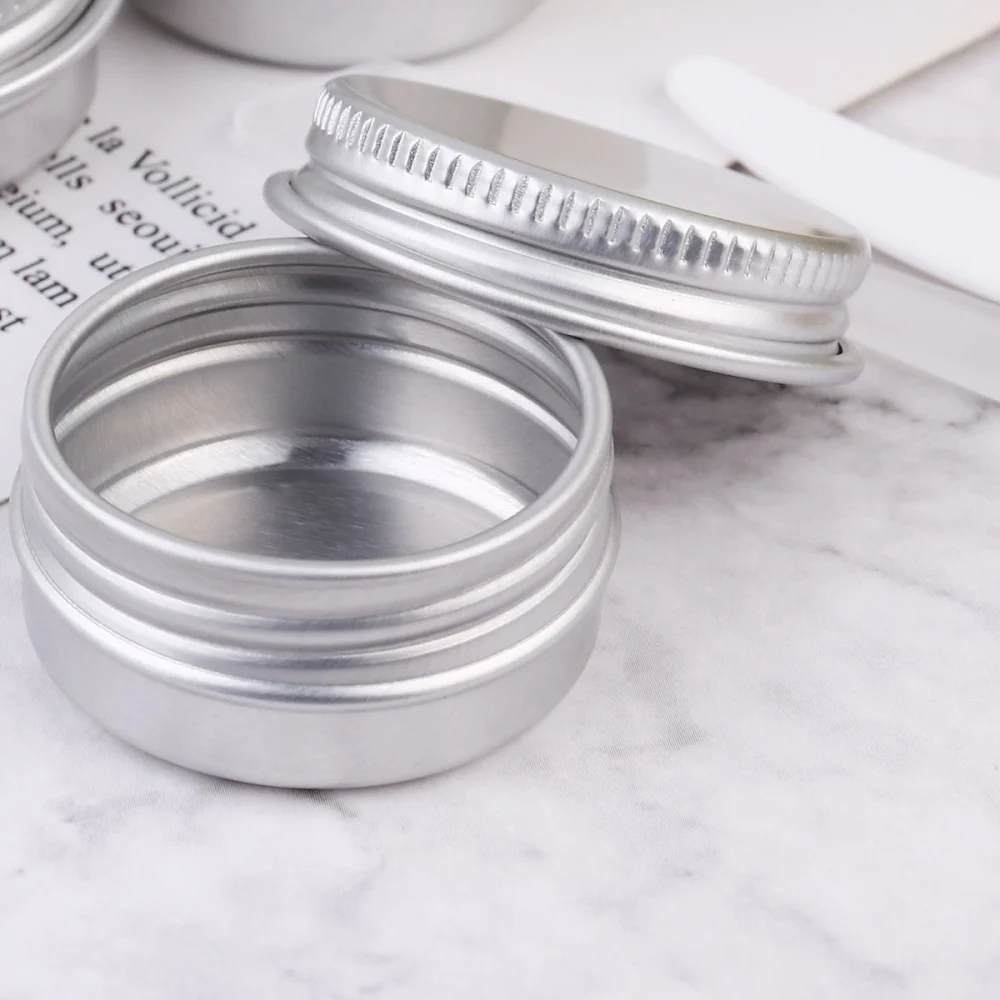 28Pcs Aluminium Screw-thread Storage Box Packing Box Ointment Cream Container Makeup Holder Subpackage Tool Silver (24Pcs Boxes 2Pcs Spoon 2Pcs Crescent Shape Spoon)