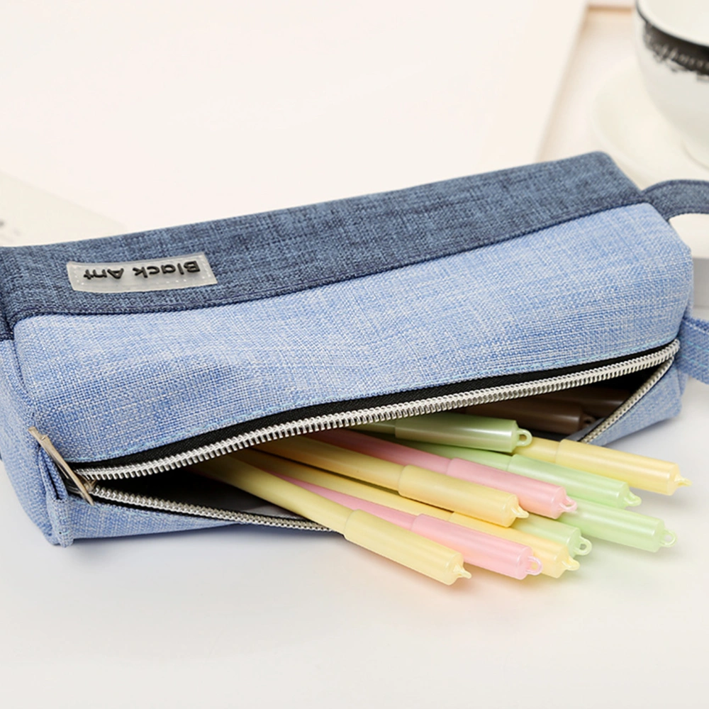 1 Pc Student Zipper Pen Case Canvas Pencil Case Durable Large Capacity Pencils Bags School Supplies for School Students (Dark Blue)