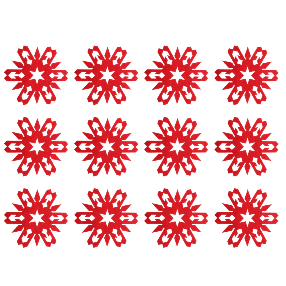 12Pcs Christmas Cup Mats Felt Snowflake Shape Household Coasters Cup Pads