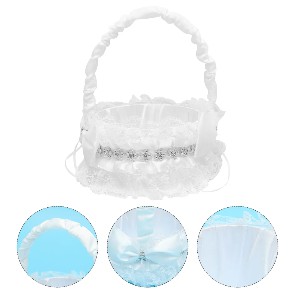 Petals Storage Basket Bowknot Decor Flower Girl Basket Lace Basket for Wedding