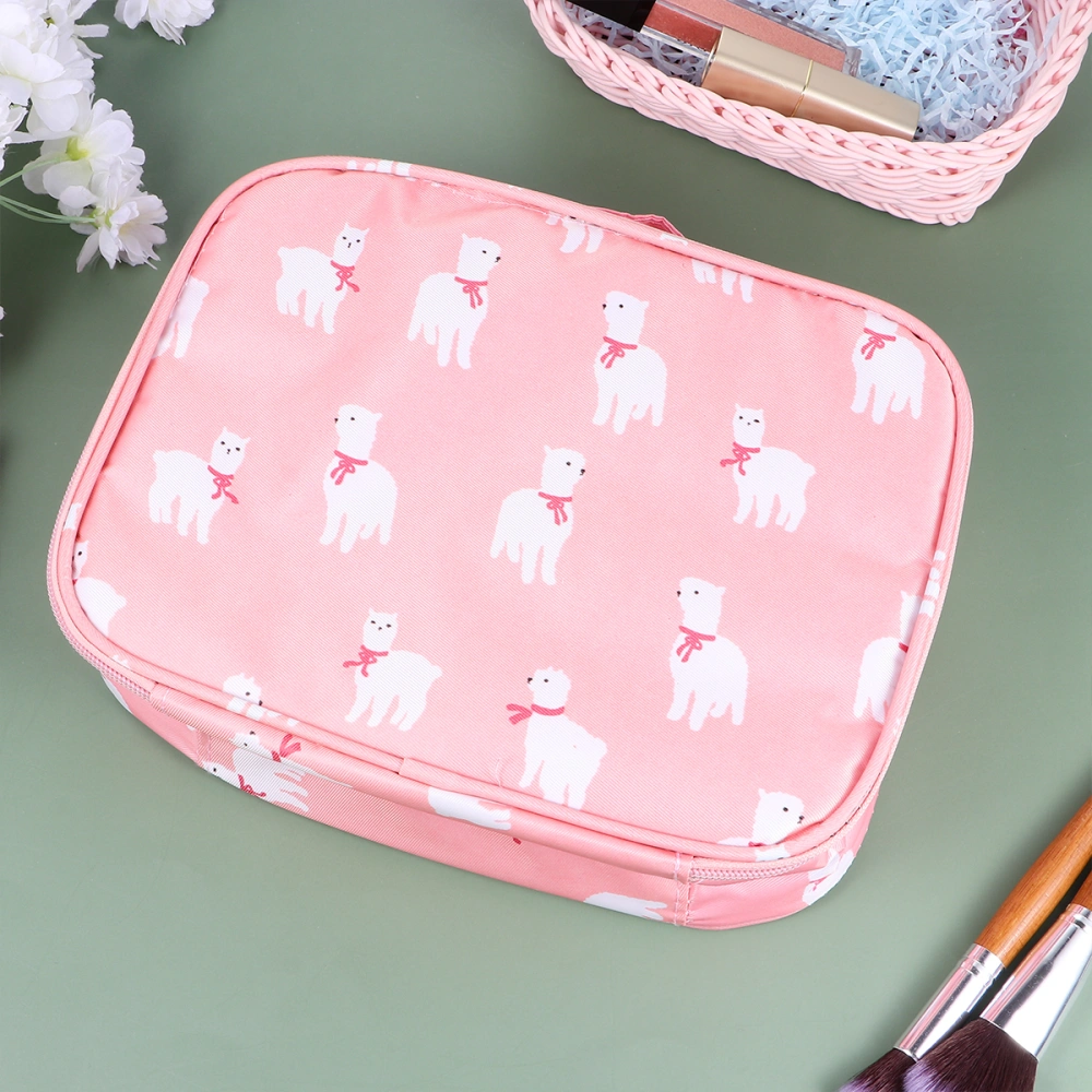 Travel Printing Cosmetic Bag Portable Makeup Pouch Cosmetics Toiletries Storage Bag Organizer for Women Female (Alpaca Pattern)