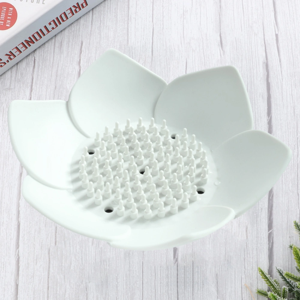 1PC Silicone Petals Shaped Soap Dish Creative Flower-shaped Soap Holder Household Draining Soap Box Solid Soap Storage Tray Handmade Soap Pad for Home Bathroom Toilet Use (White)