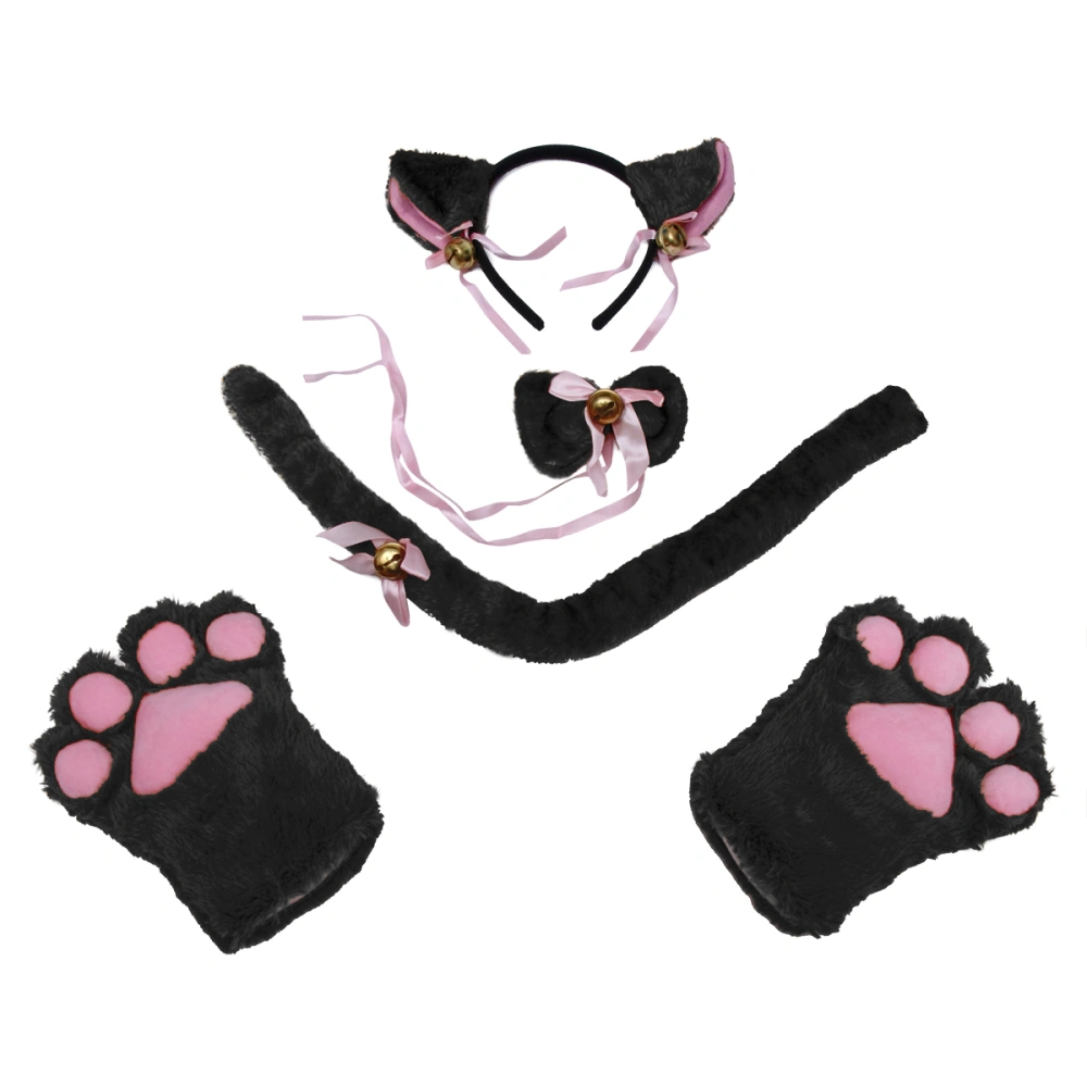 5pcs One Set Creative Cat Cosplay Costume Kitten Tail Ears Collar Paws Gloves for Party Cosplay (Black)