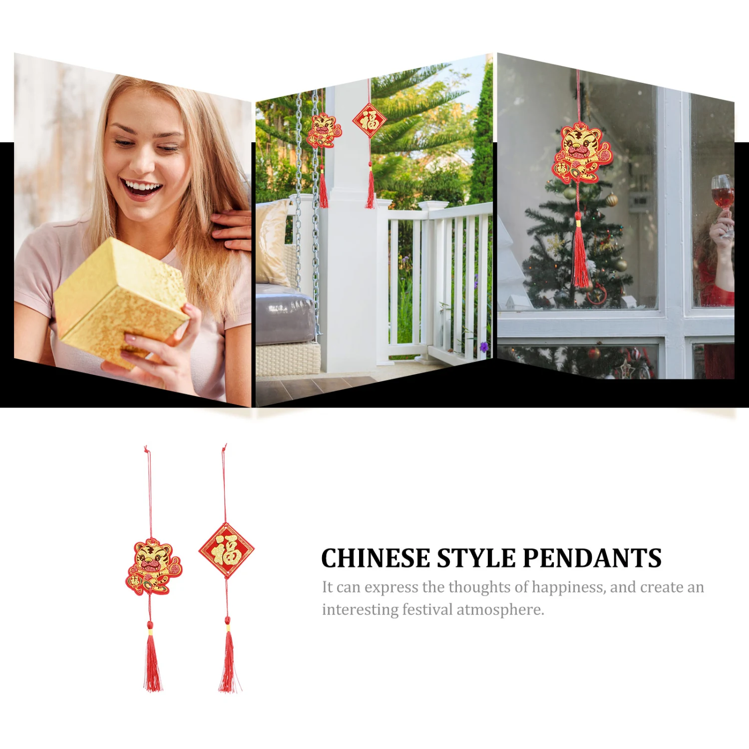 10Pcs Spring Festival Pendants Chinese Fu Character Tiger Decors New Year Ornaments