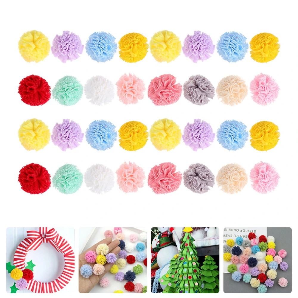 120pcs Lace Pompom Ball DIY Gauze Pompom Head Hair Wedding Dress Sew Accessories