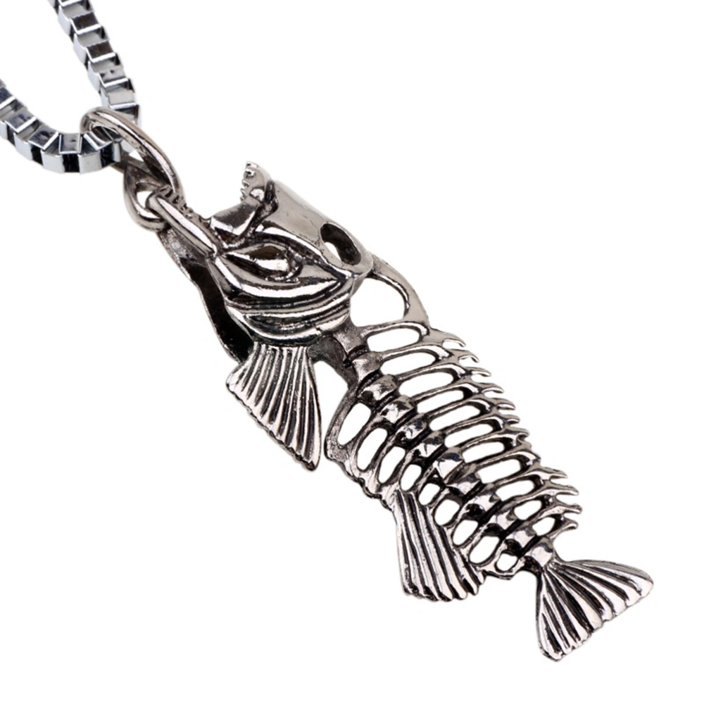 Unisex Fish Bone Stainless Steel Pendant Necklace Fishing Hook Surfer Chain