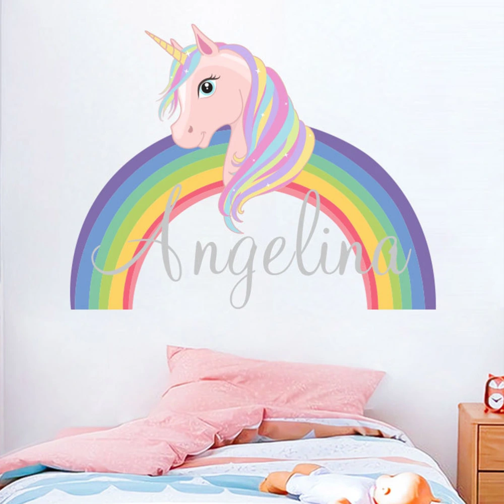 2PCS Rainbow Unicorn Cartoon Wall Sticker Household Wall Decorative Decal