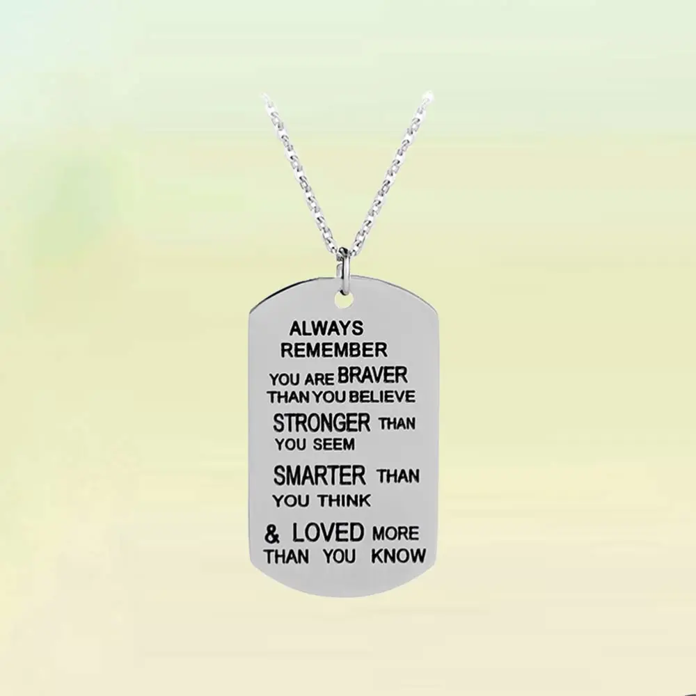 Stainless Steel Necklace Chain Letter Dog Tag Pendant for Men Grandson Always Remember You are Braver Stronger Smarter Than You Think