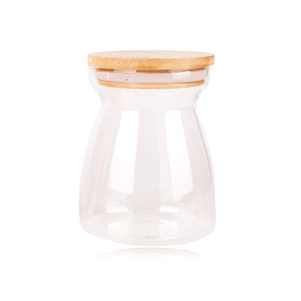 1Pc 1000ML Transparent T-shaped Storage Jar Creative High Borosilicate Glass Sealing Bottle (Bamboo Cover)