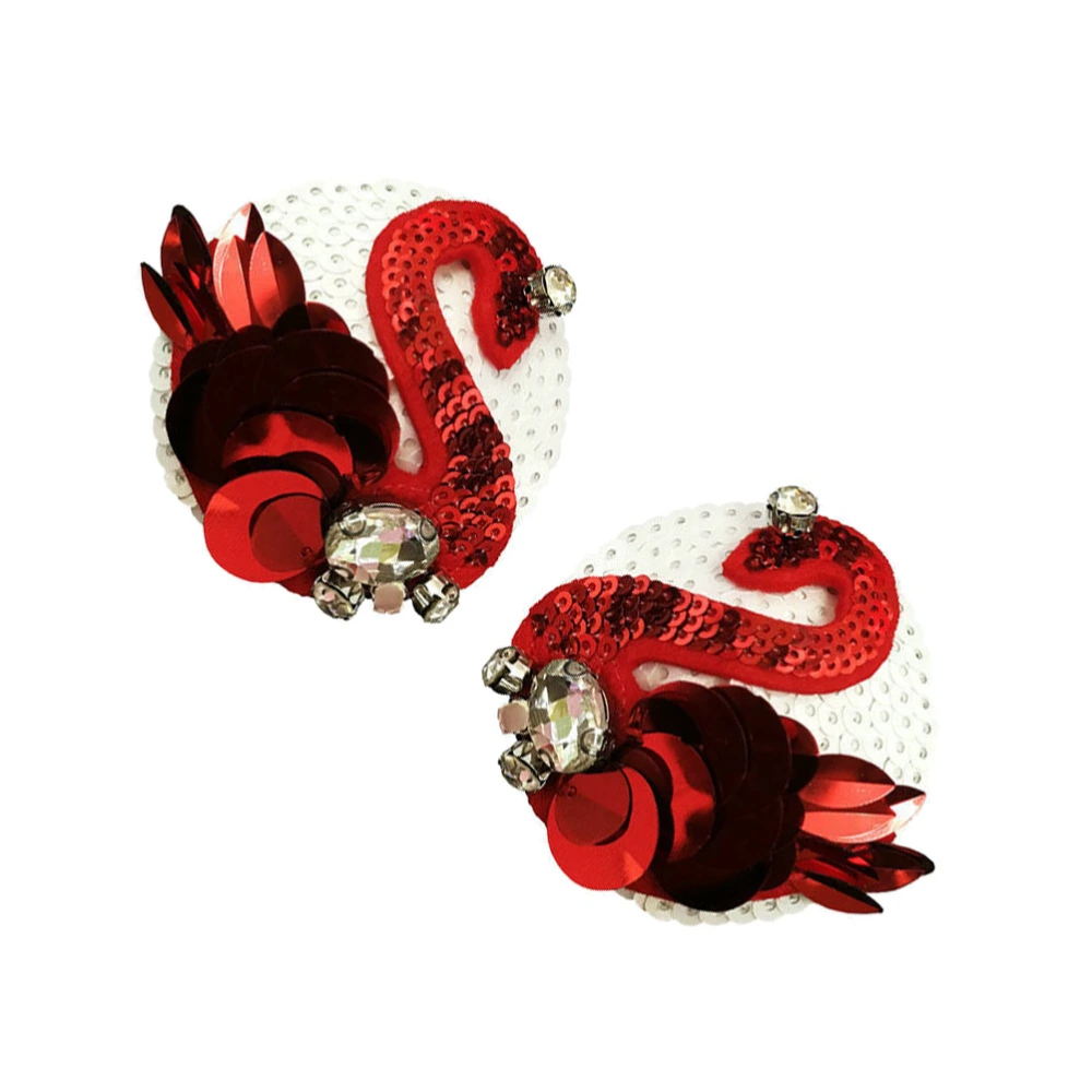 1 Pair of Sexy Breast Sticker Swan Valentine's Day Sequin Covers Chest Paste Rhinestone Breast Pastes (White Background Red Swan)