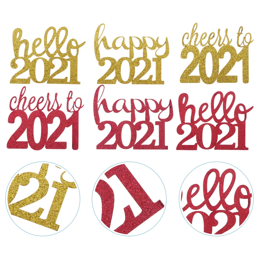 24pcs Lovely 2021 Letter Cupcake Toppers Glitter Party Cake Insert Cards