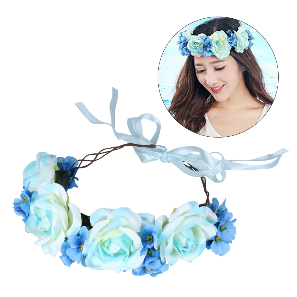 Artificial Flower Hair Bands Simulation Rose Headband Hairstlye Accessory for Cocktail Party Wedding Engagement Celebration (Blue)