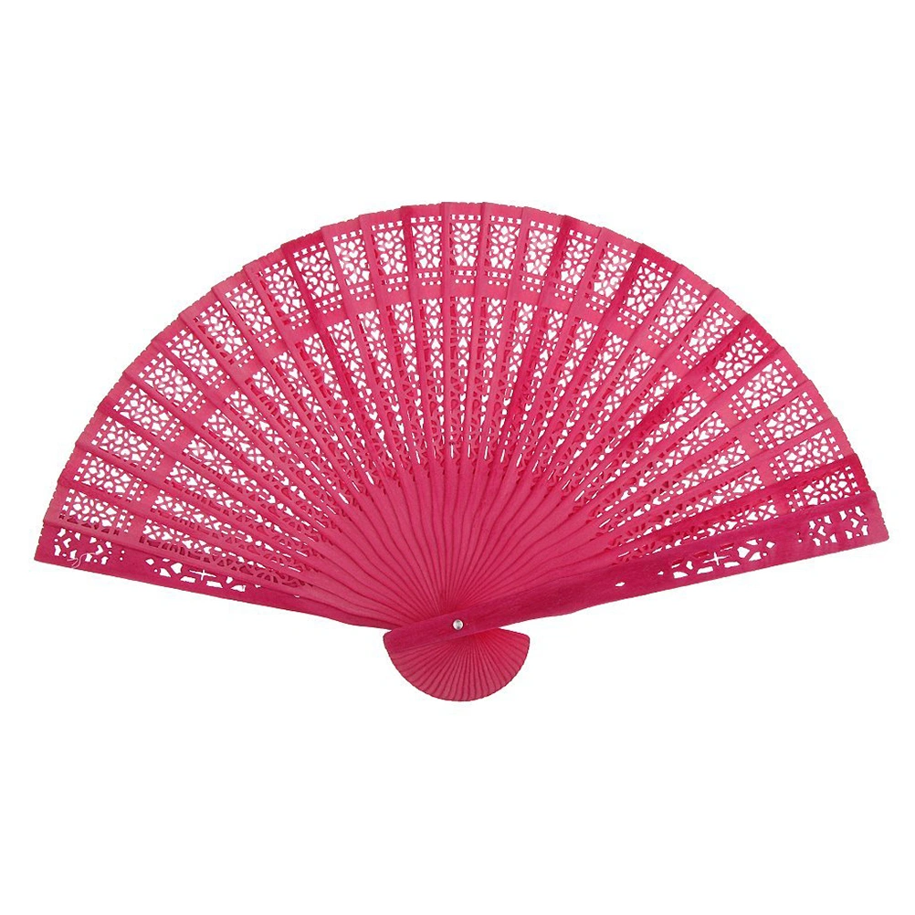 Chinese Folding Wood Panel Hand Fan with White Organza Bag for Weddings (Rose Red)