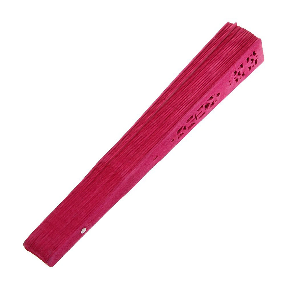 Chinese Folding Wood Panel Hand Fan with White Organza Bag for Weddings (Rose Red)