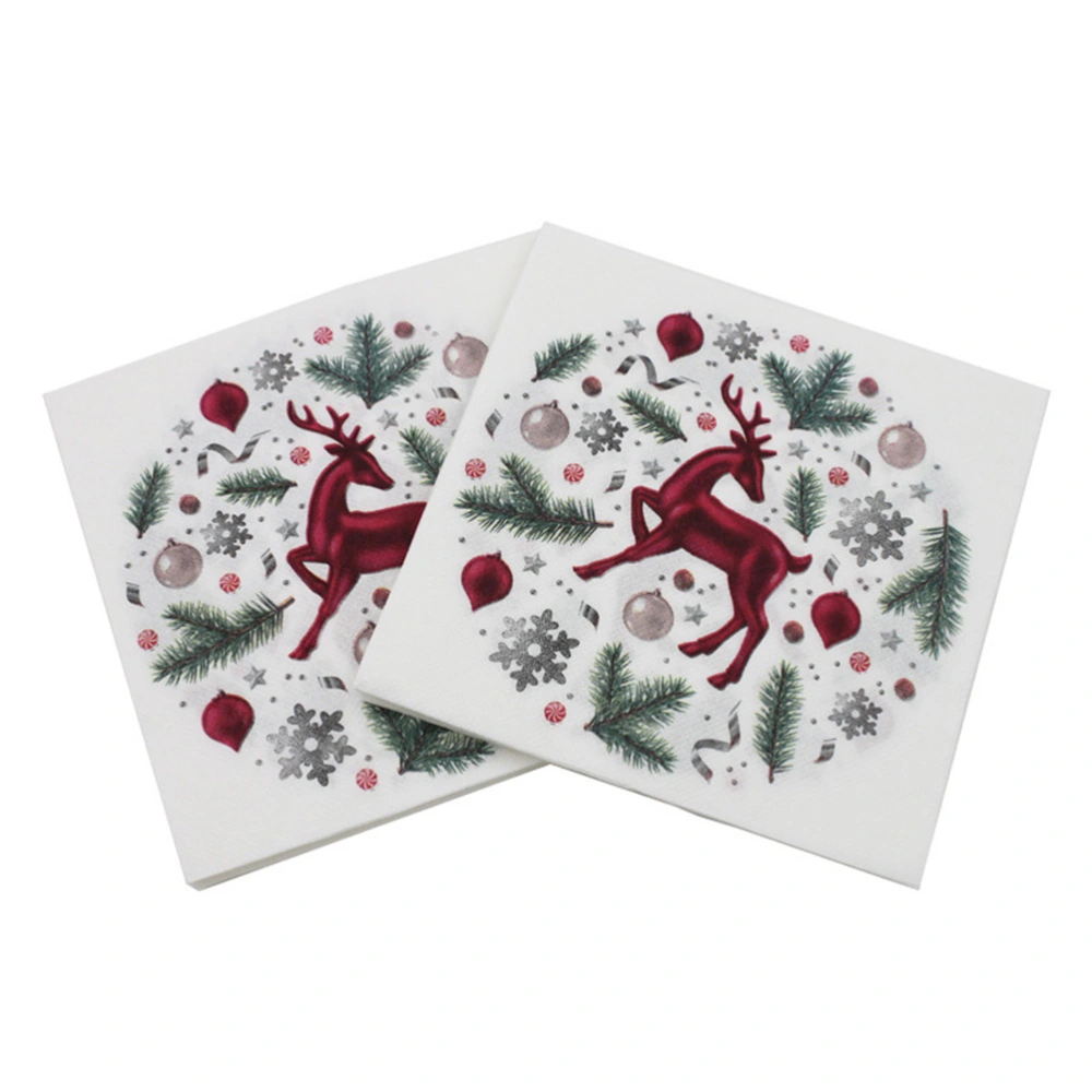 40pcs Christmas Printed Napkins Cartoon Elk Tissue Dinner Paper Towel Party Supplies