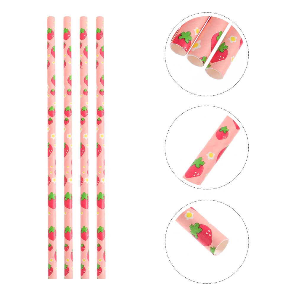 50pcs Party Disposable Straws Strawberry Pattern Paper Straws Cocktail Straws