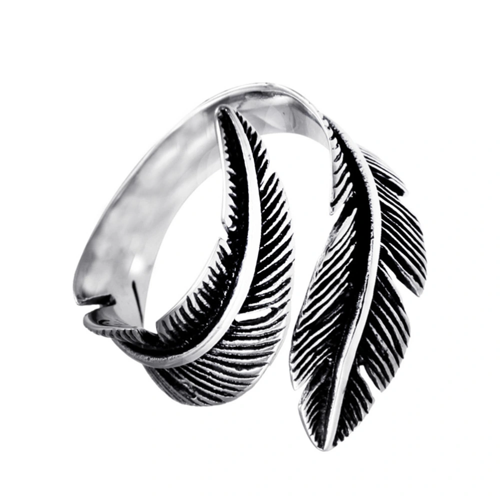 Men Stainless Steel Ring Vintage Feather Finger Ring Delicate Feather Finger Ring Chic Hand Accessories for Boyfriends Husband Friends Size 13 Steel Color