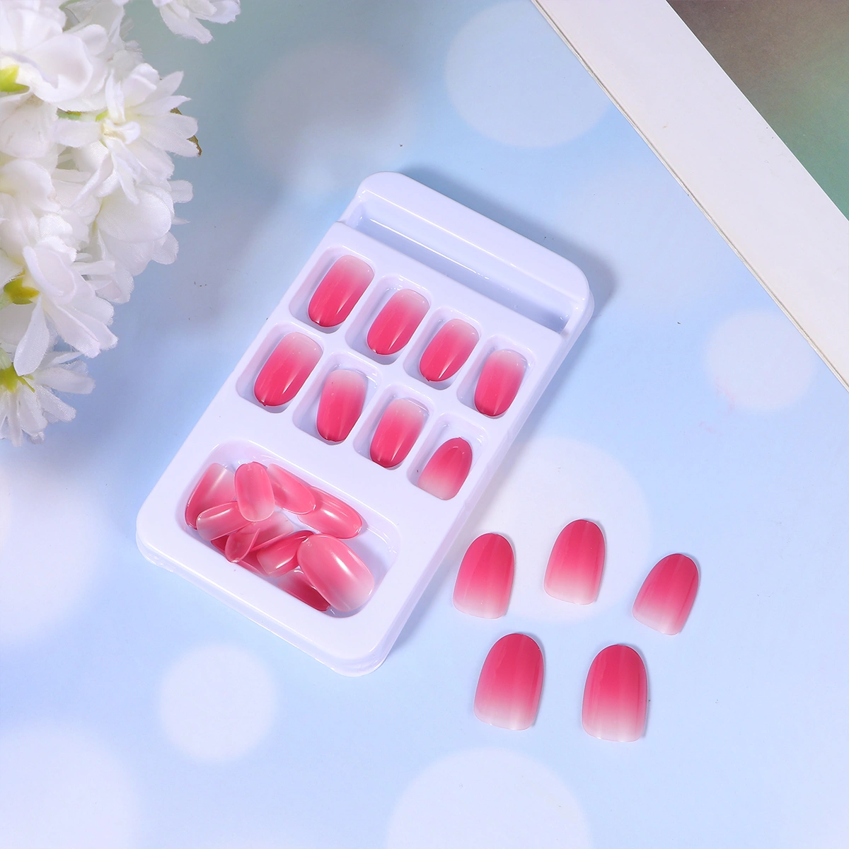 2 Boxes Gradient Color Fakes Nails False Nail Tip Artificial Fingernails for Women Girls (Rosy)