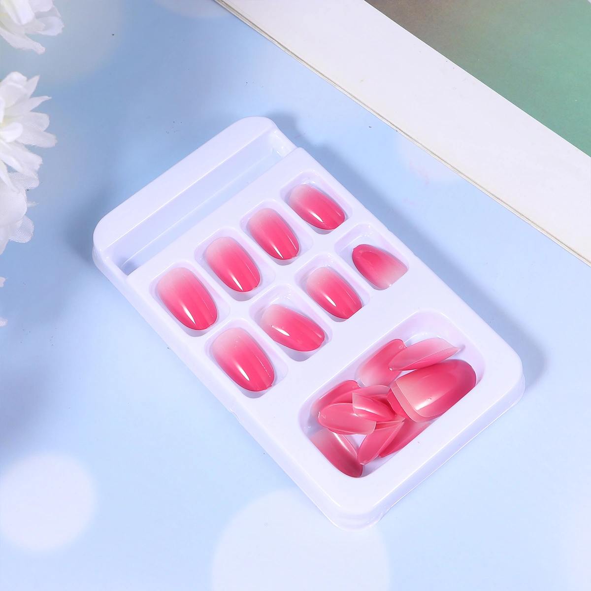 2 Boxes Gradient Color Fakes Nails False Nail Tip Artificial Fingernails for Women Girls (Rosy)