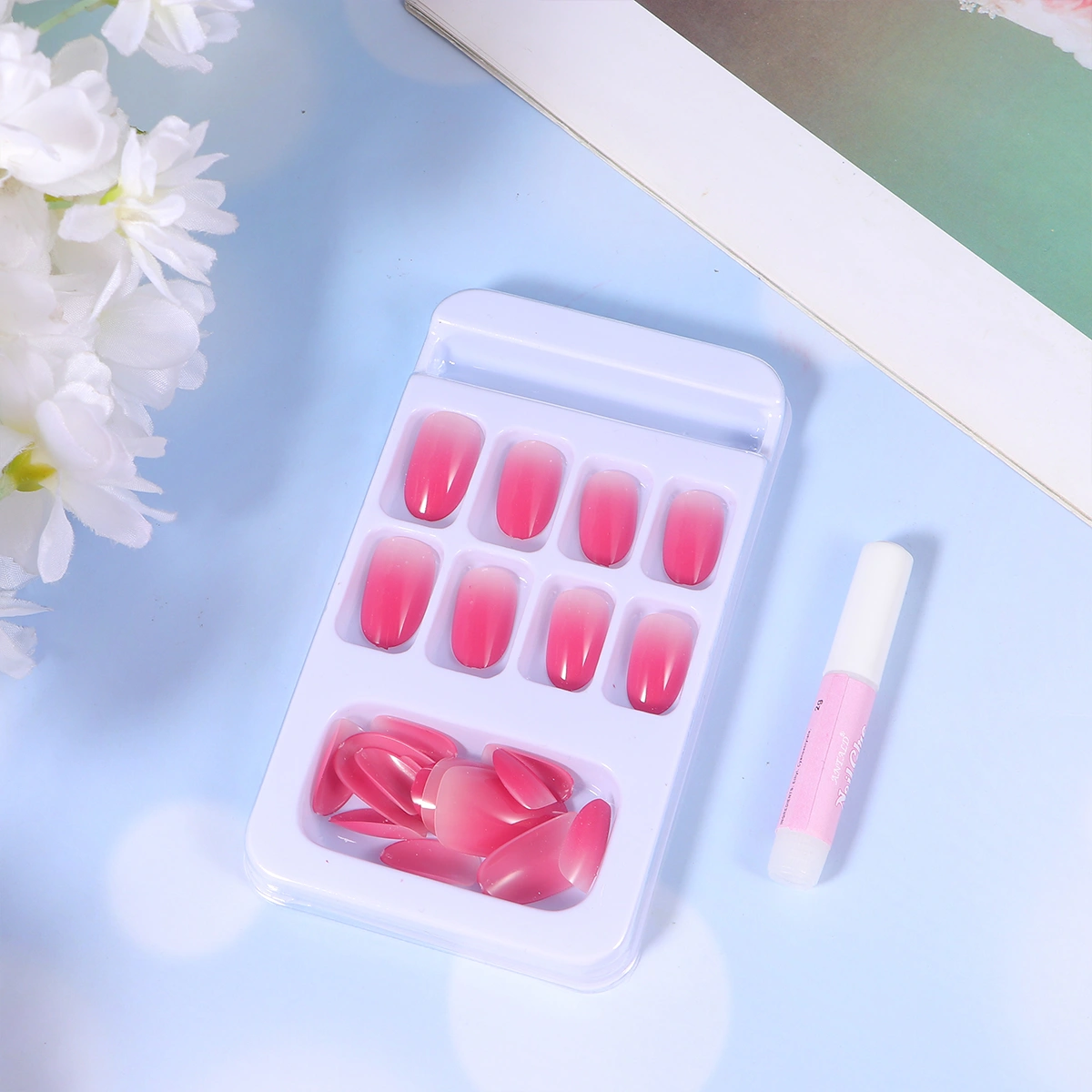 2 Boxes Gradient Color Fakes Nails False Nail Tip Artificial Fingernails for Women Girls (Rosy)