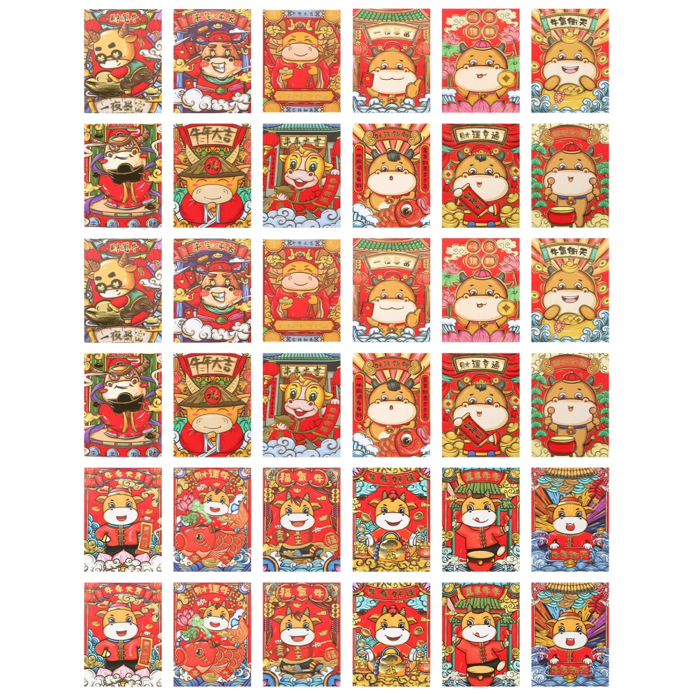 36pcs 2021 New Year Money Pouches Cartoon Ox Zodiac Red Envelopes for Kids