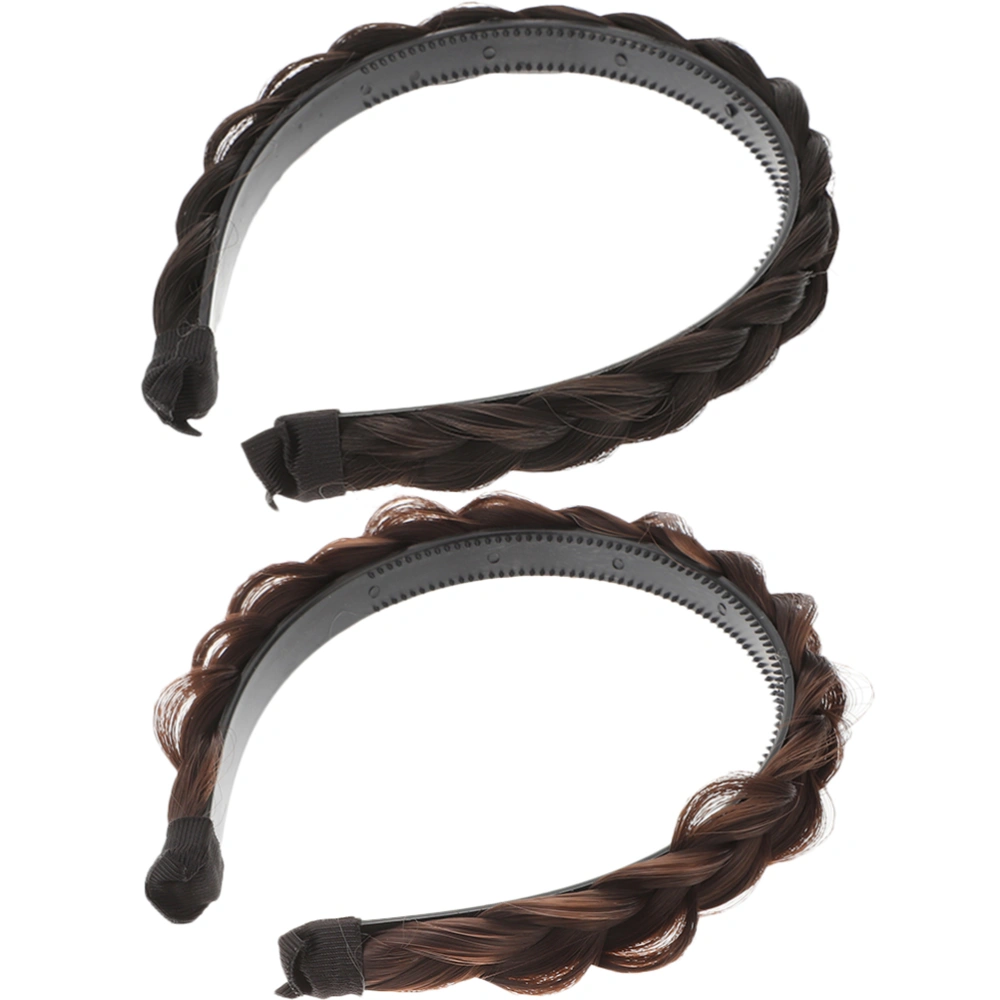 2pcs Fake Hair Braided Headband Wide Girl Hairpiece Women Ponytail Hair Hoops