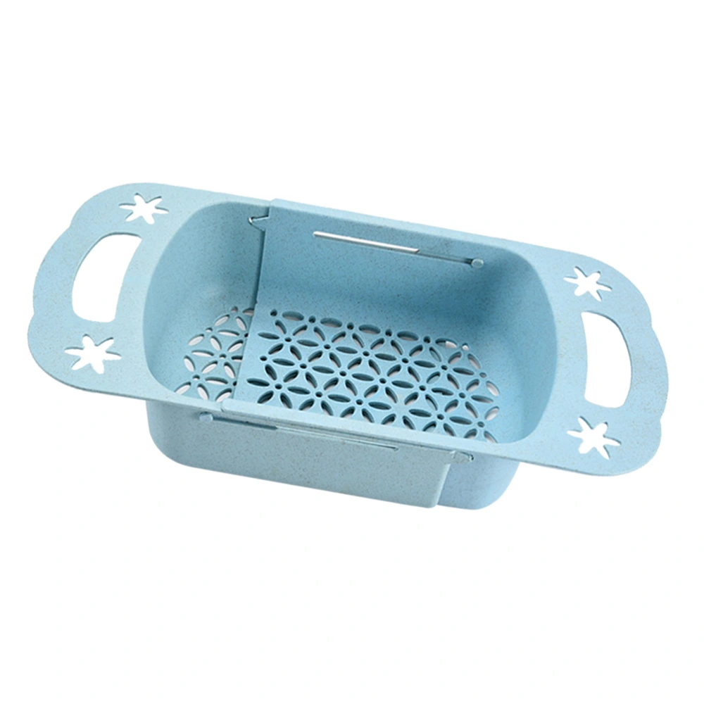 Kitchen Sink Storage Rack Scalable Drain Basket Vegetable and Fruit Holder Dish Washing Basket (Sky-blue)