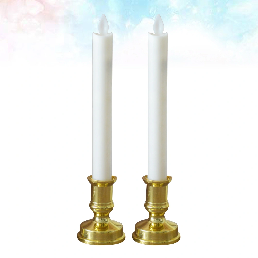 1 Pair of Electric LED Long Rod Candle Lamp Swing Simulation Candle Light Lamp Golden Bottom Yellow Rod Pattern