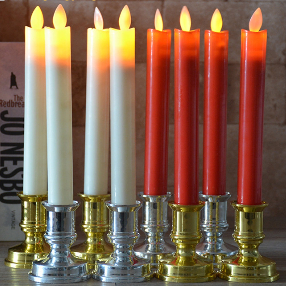 1 Pair of Electric LED Long Rod Candle Lamp Swing Simulation Candle Light Lamp Golden Bottom Yellow Rod Pattern