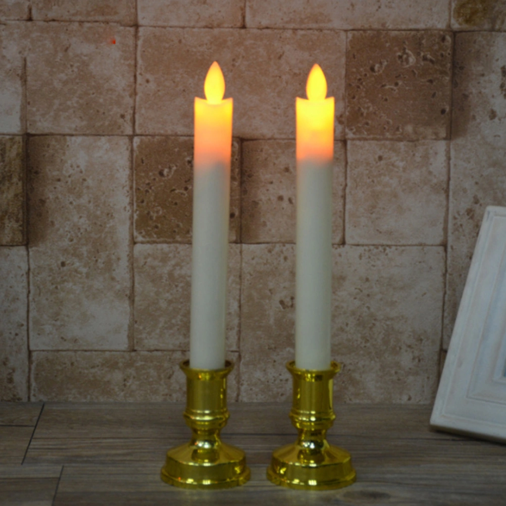 1 Pair of Electric LED Long Rod Candle Lamp Swing Simulation Candle Light Lamp Golden Bottom Yellow Rod Pattern