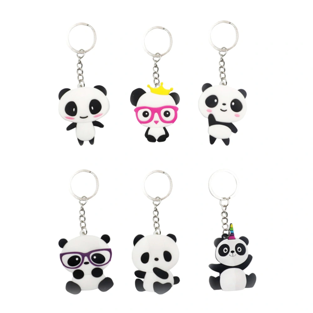 6pcs Adorable Panda Shaped Keychain Creative PVC Keyring Fashionable Gift Hanging Ornament for Kid Birthday Party Gift