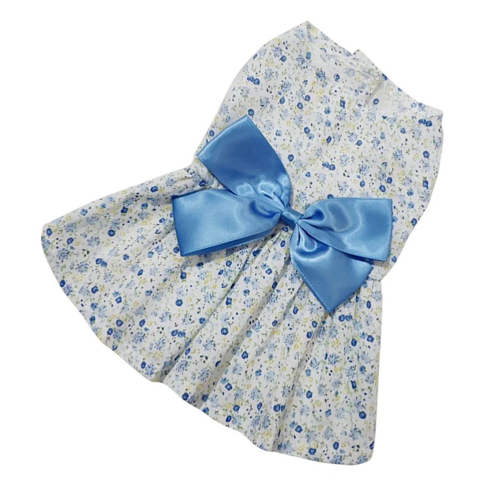 Bowknot Pet Dress Floral Breathable Skirt Lovely One-piece Pet Clothes for Dog Puppy (Blue, Size M)