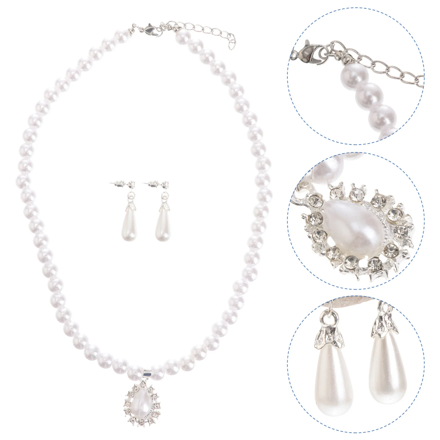 Womens Necklace and Earrings Set Bride Jewelry Fashion Exquisite Clavicle Chain Luxury Temperament Pearl Necklace Earrings Set (White)