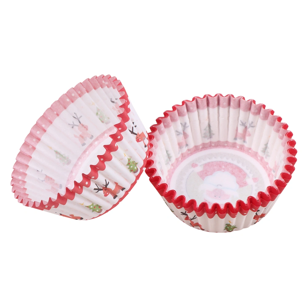 100 Pcs Heat Resistant PE Coating Cupcake Wrappers Round Thicken Muffin Cup Cake Paper Cup (Christmas Deer)