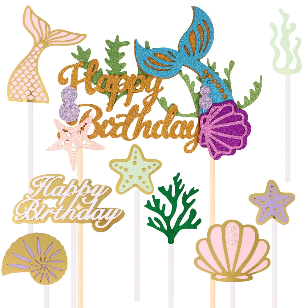 1 Set Mermaid Cake Inserting Cards Summer Day Party Cake Toppers