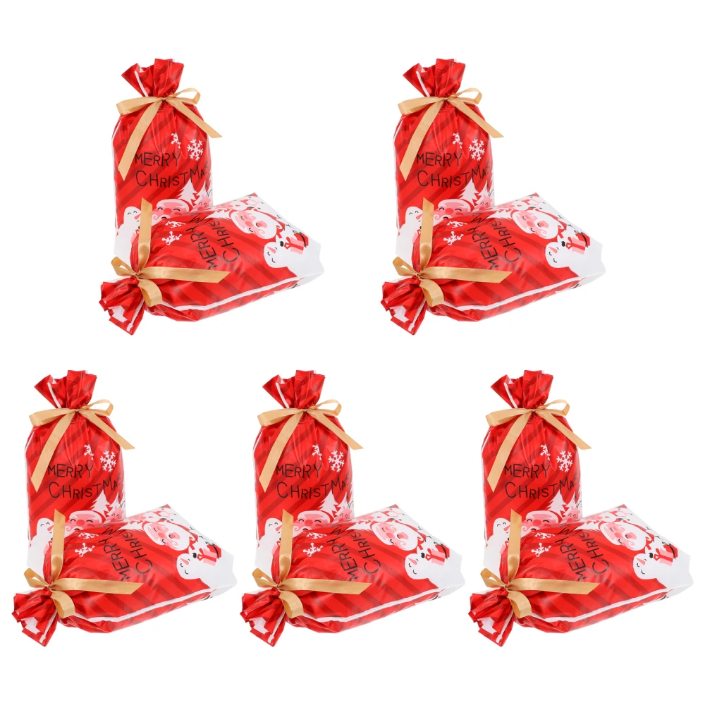 10PCS Xmas Ribbon Drawstring Bag Practical Xmas Candy Gift Bag Small Gift Pouch