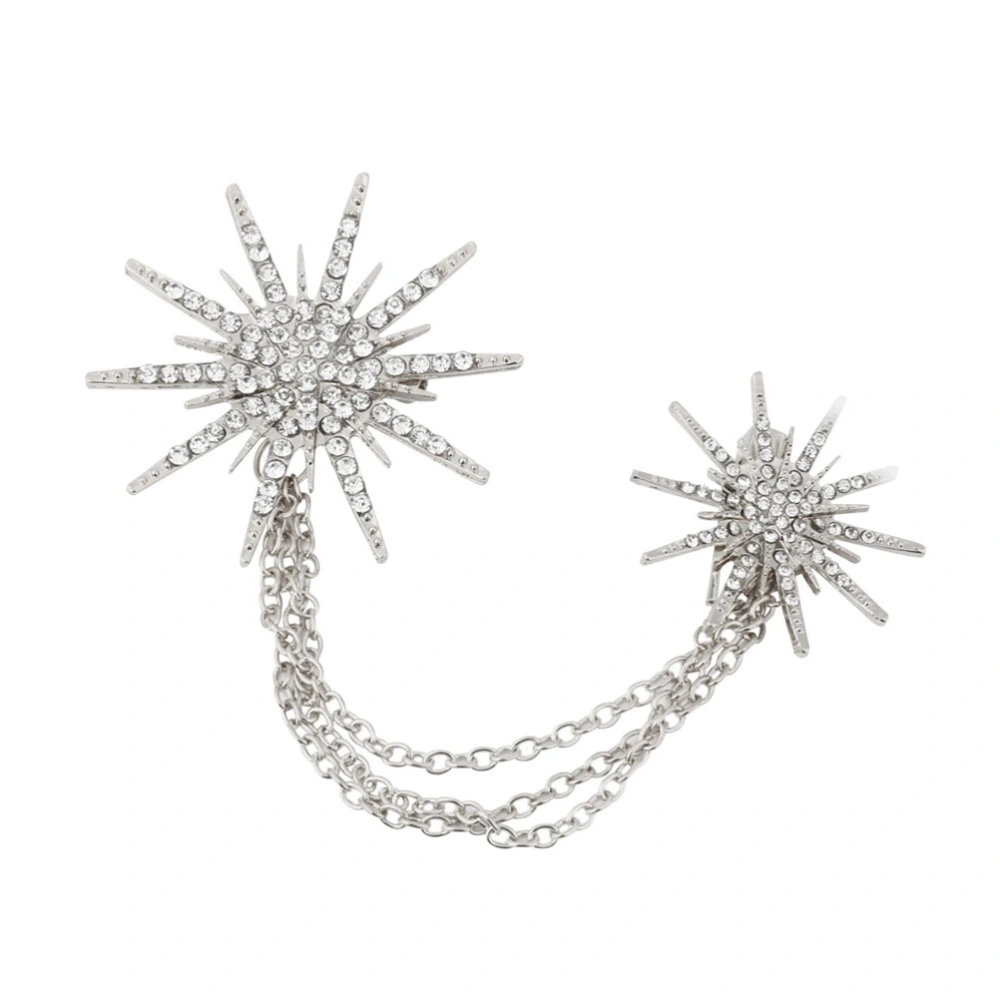 Charming Star Brooch Crystal Rhinestone Studded Chic Brooch with Chain Tassel(Silver)