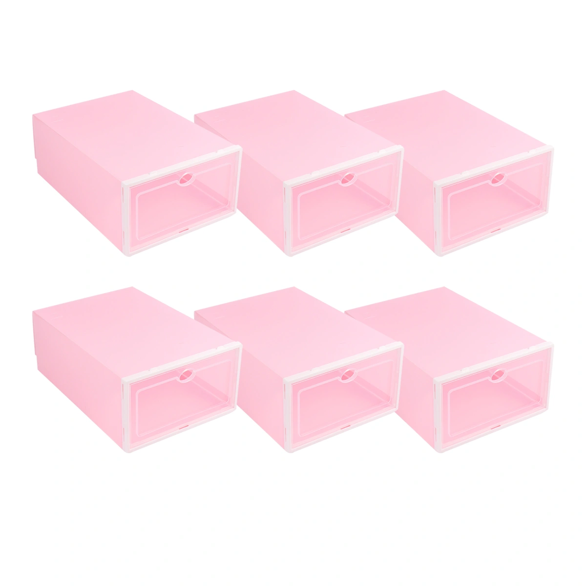 6PCS Thicken Shoes Box Transparent Stackable Shoes Storage Box Plastic Shoe Container (Pink Box with White Frame for Men)