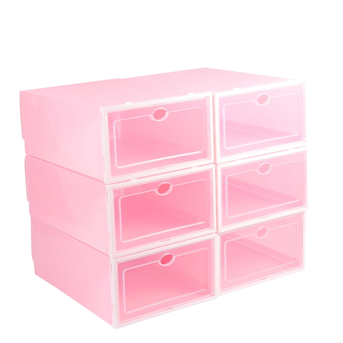 6PCS Thicken Shoes Box Transparent Stackable Shoes Storage Box Plastic Shoe Container (Pink Box with White Frame for Men)