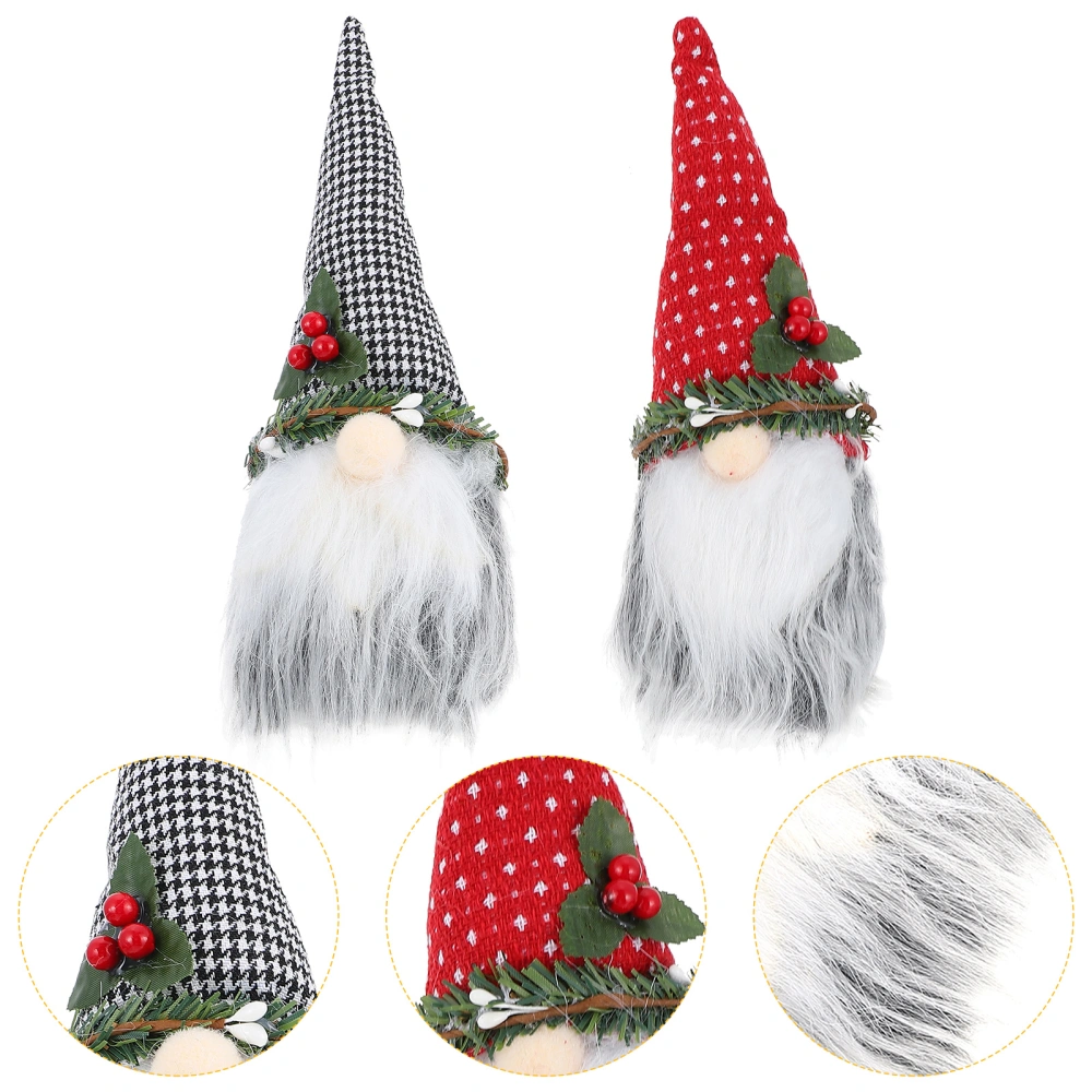 2Pcs Christmas Pointed Hat Rudolph Gnome Dolls Adornments Xmas Party Decors