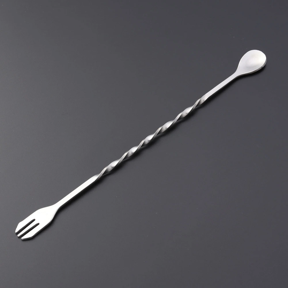 304 Stainless Steel Cocktail Pick Spoon Mixing Fork Swizzle Stick Long Bar Tea Stirring Stick Cocktail Twisted Bartender Tool - 26cm