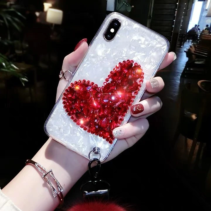 Heart Shape Rhinestone Phone Case