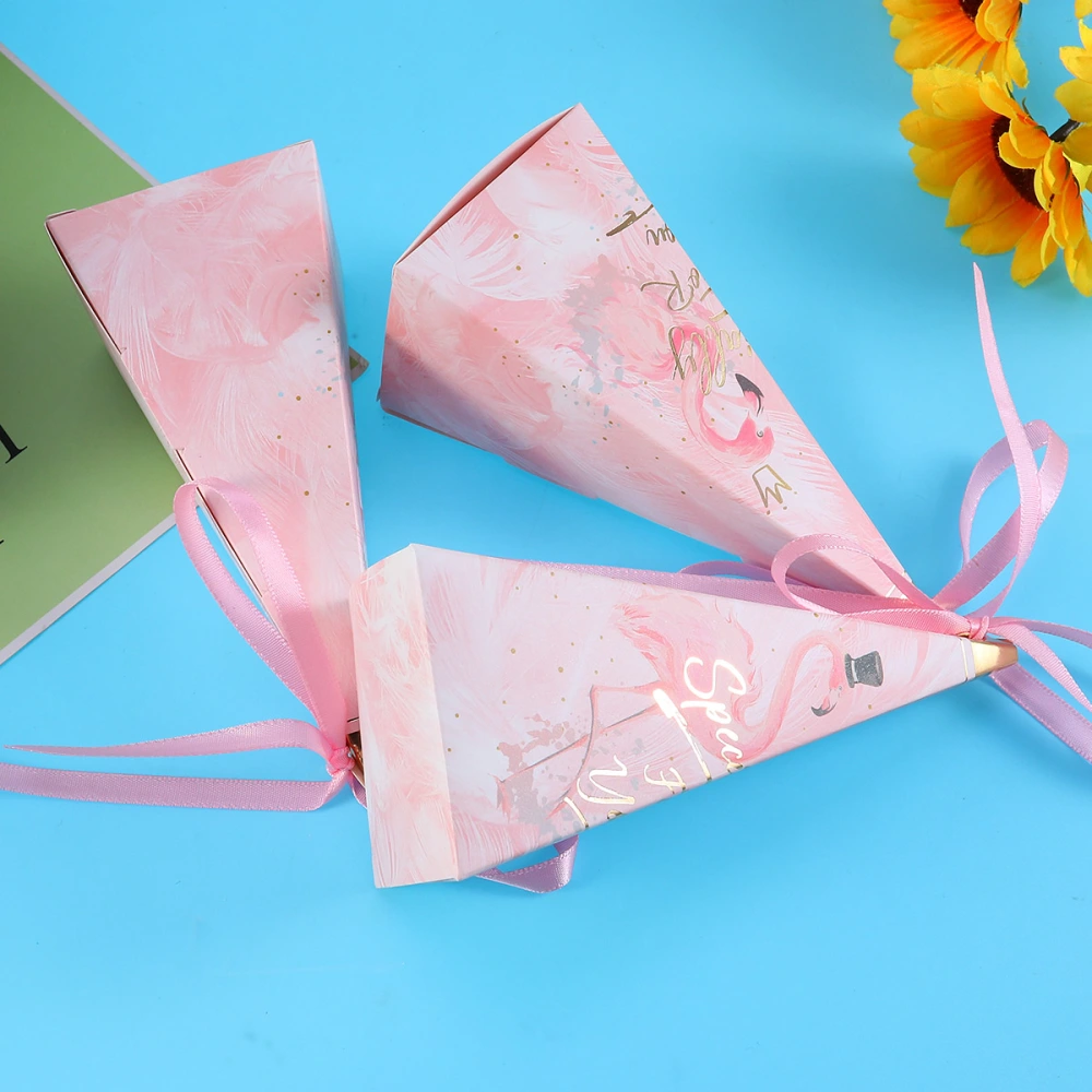 50Pcs Wedding Candy Boxes Flamingo Printed Gift Boxes with Ribbon Decent Chocolate Treat Boxes Party Favors (Pink Flamingo with Pink Ribbon)